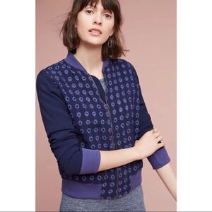 Anthropologie Blue Patterned Bomber Jacket